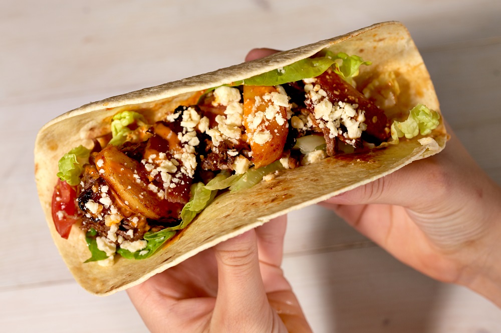 Pulled Pork Tacos with Caramelised Apple, Crispy Bacon & Yorkshire