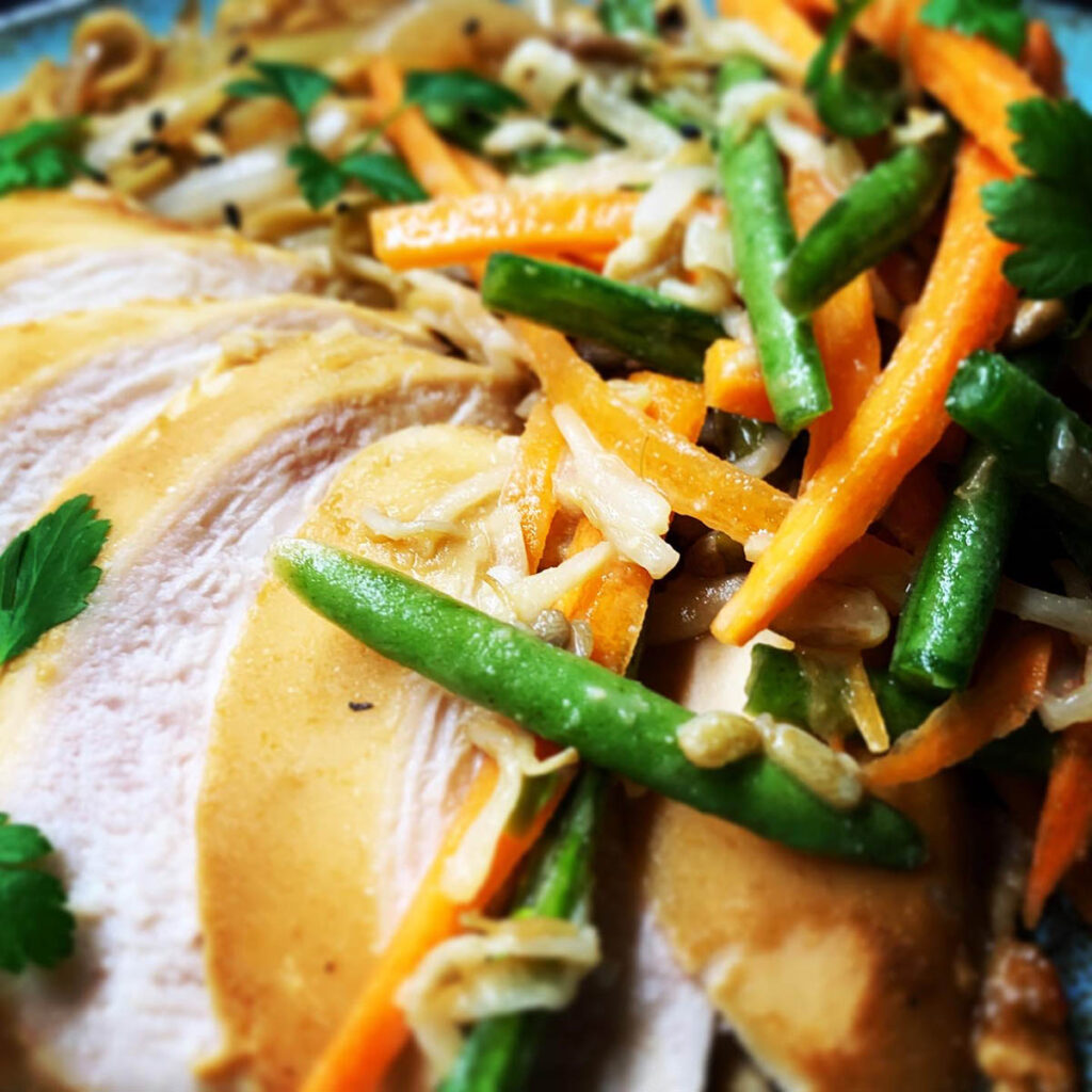 Miso Chicken with Noodles and Asian Slaw