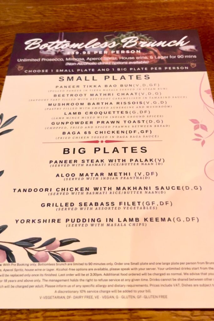 Indian restaurant Bottomless Brunch