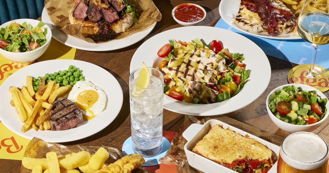 table with food from the new menu at The Millfield Beefeater