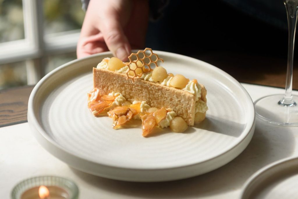 Dessert of pears in mille feuille at The Leddie