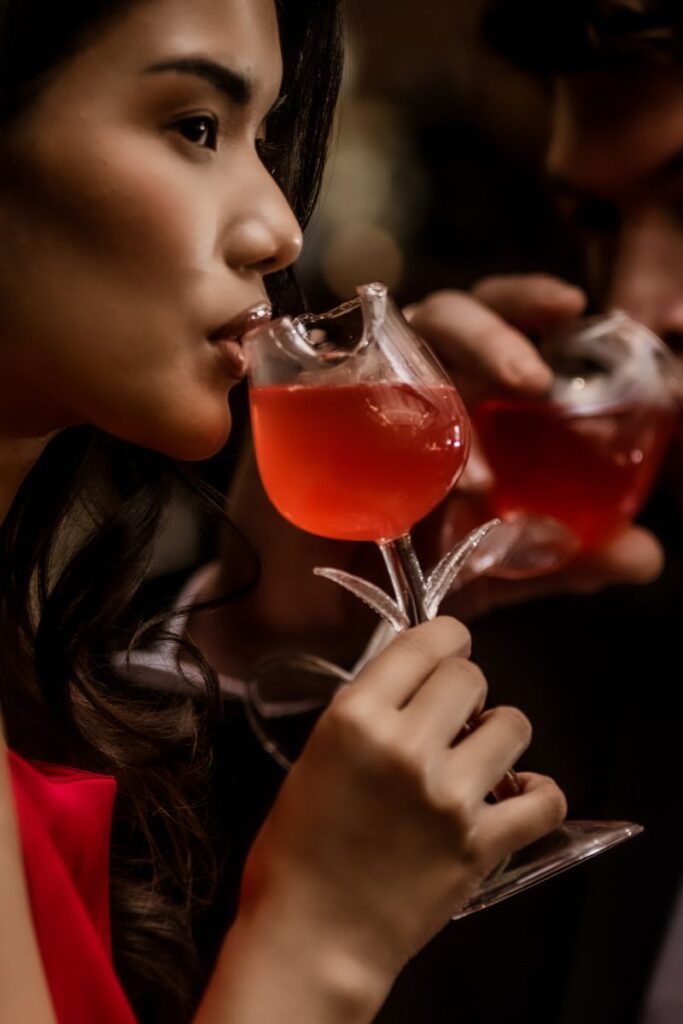 sharing cocktails at Tattu