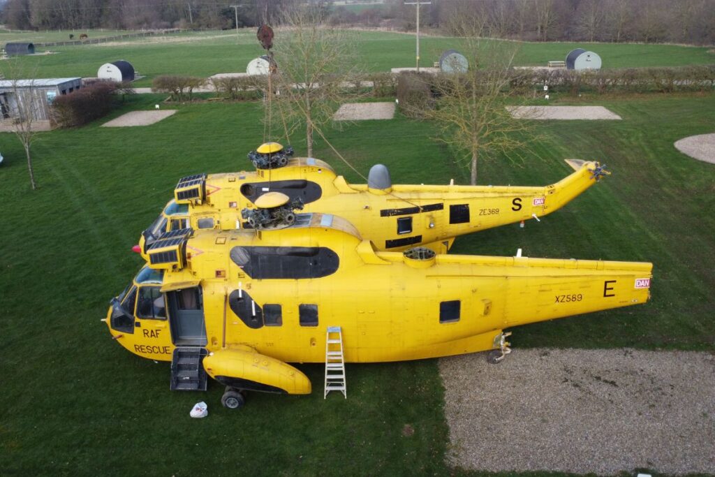 North Yorkshire Water Park helicopter glamping