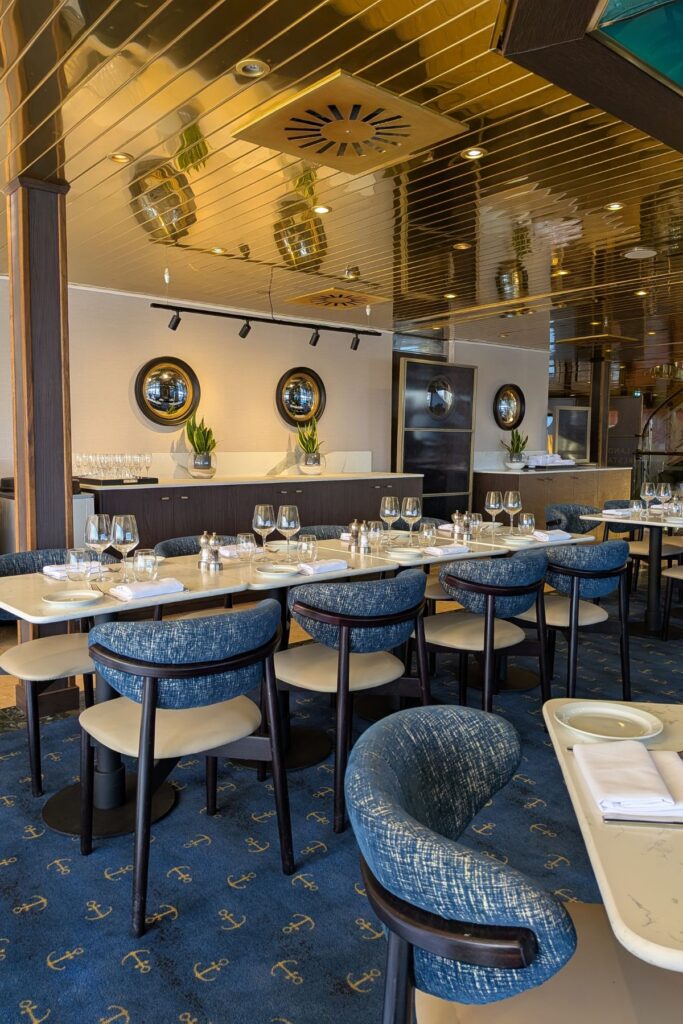 Lands End Restaurant tables within Sunborn Yacht Hotel